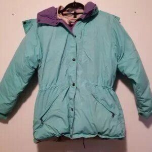 Vintage LL BEAN Penobscot Parka womens size Large aqua with purple accents